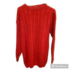 Beautiful Sweater Red and Silver Accents Vintage Oversized Small